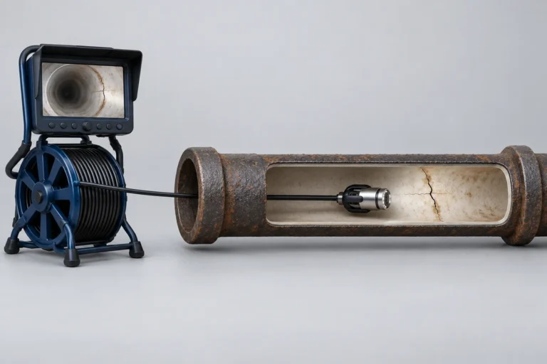 Rendering of a camera cable entering the pipe end and running along its axis