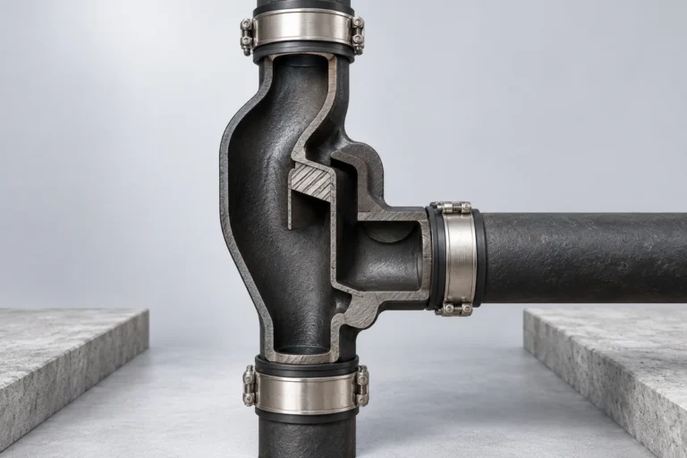 Cutaway rendering of a Sovent aerator showing its offset and branch chambers