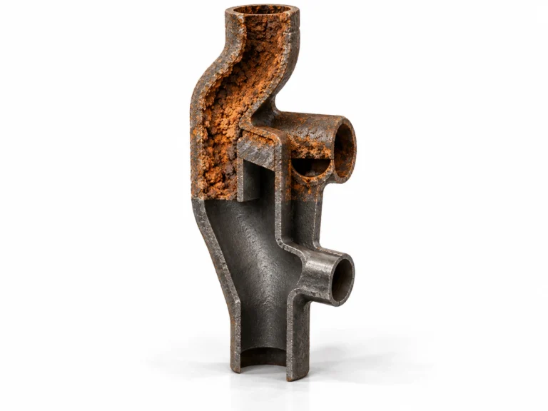 Sovent aerator cutaway showing the offset chamber and separation baffle.